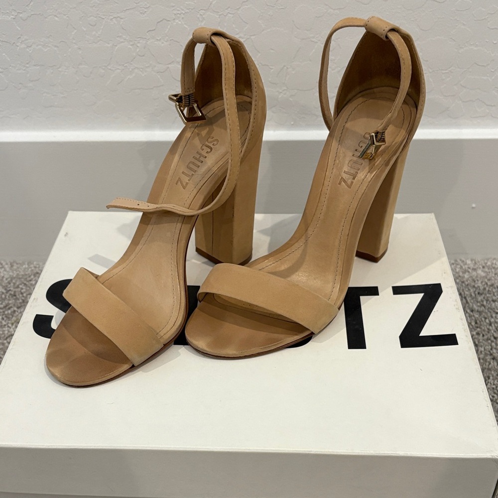 SCHUTZ Tan Block Heel Sandals